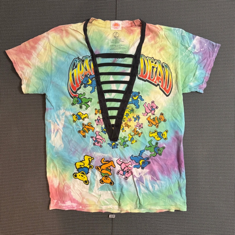Grateful Dead Tie Dye Dancing Bears Ladder V-Neck T-Shirt Lo + Jo Bands Medium
